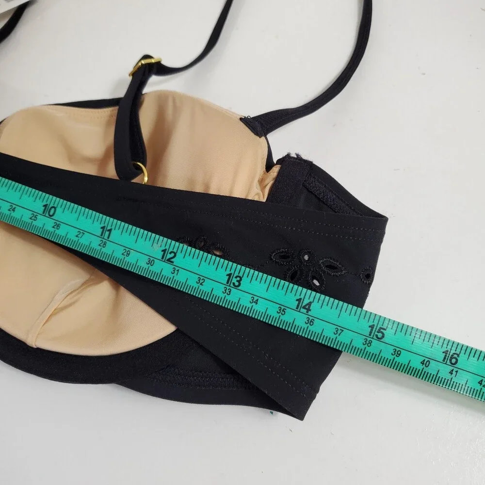 NWT Tory Burch L Broderie Anglaise Underwire Bikini Top Black Gold Eyelet Swim